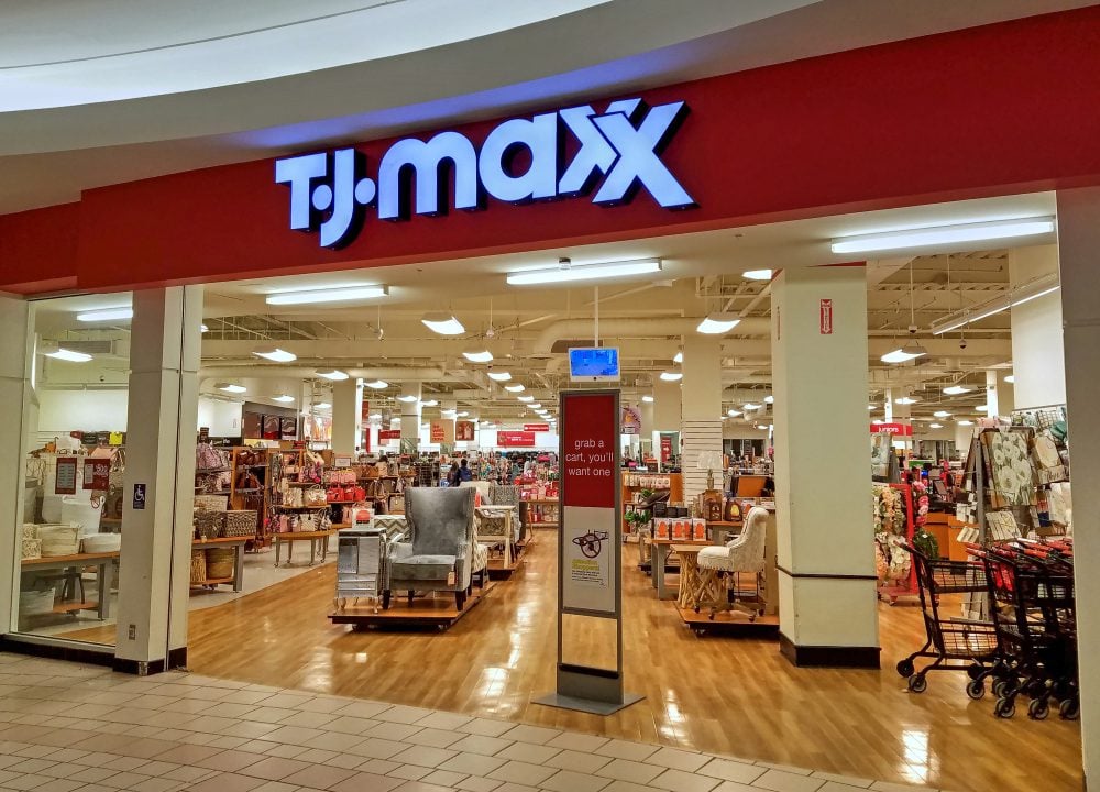 brightly lit tj maxx storefront entrance