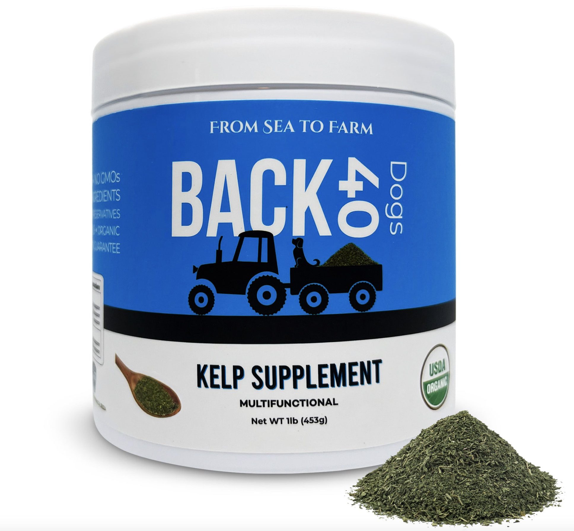 jar of back 40 dog nutritional supplement made from kelp