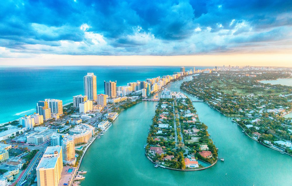 Aerial view of Miami Beach Florida.