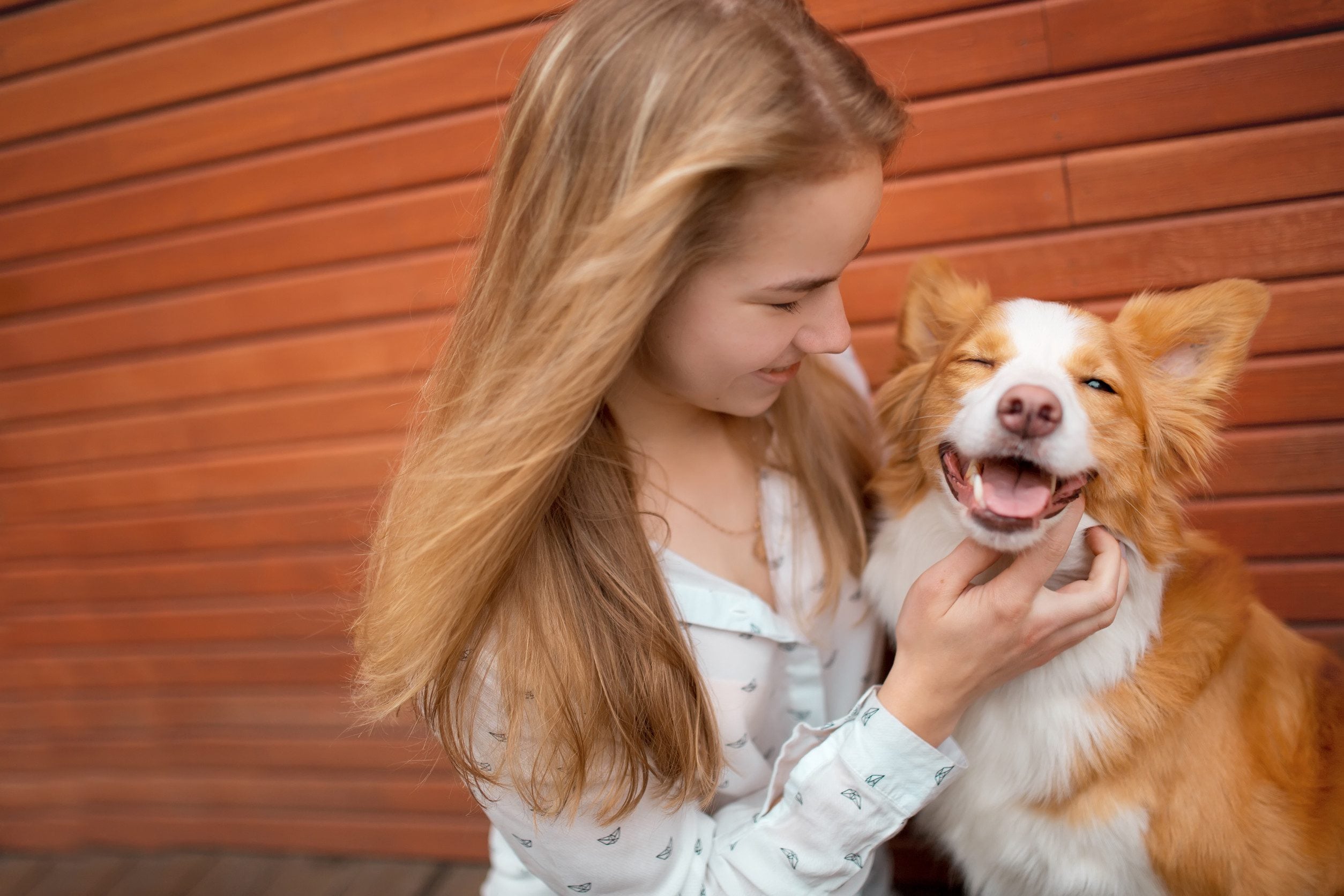 A girl local to Grand Rapids petting her emotional support dog.