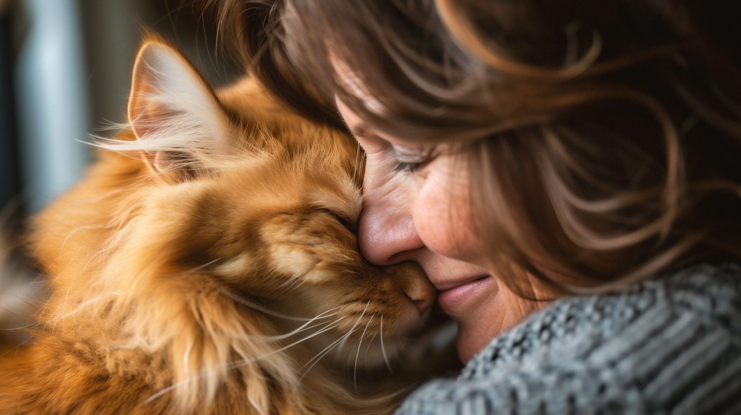 A close-up of a middle-aged woman hugging her emotional support animal in Honolulu, HI.