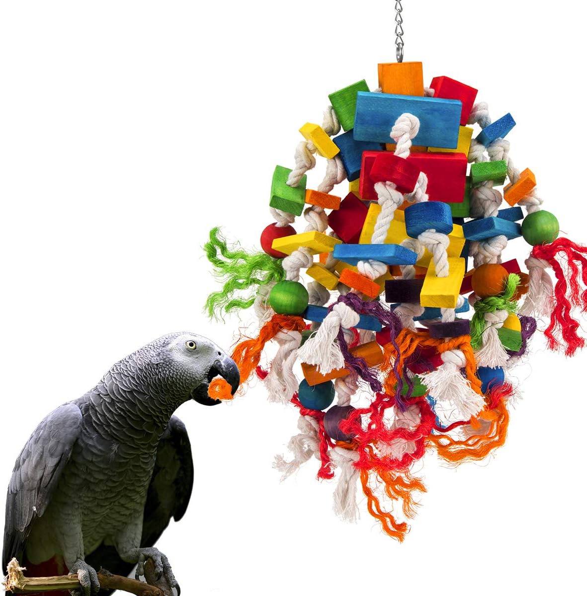 A photo of a large parrot toy.