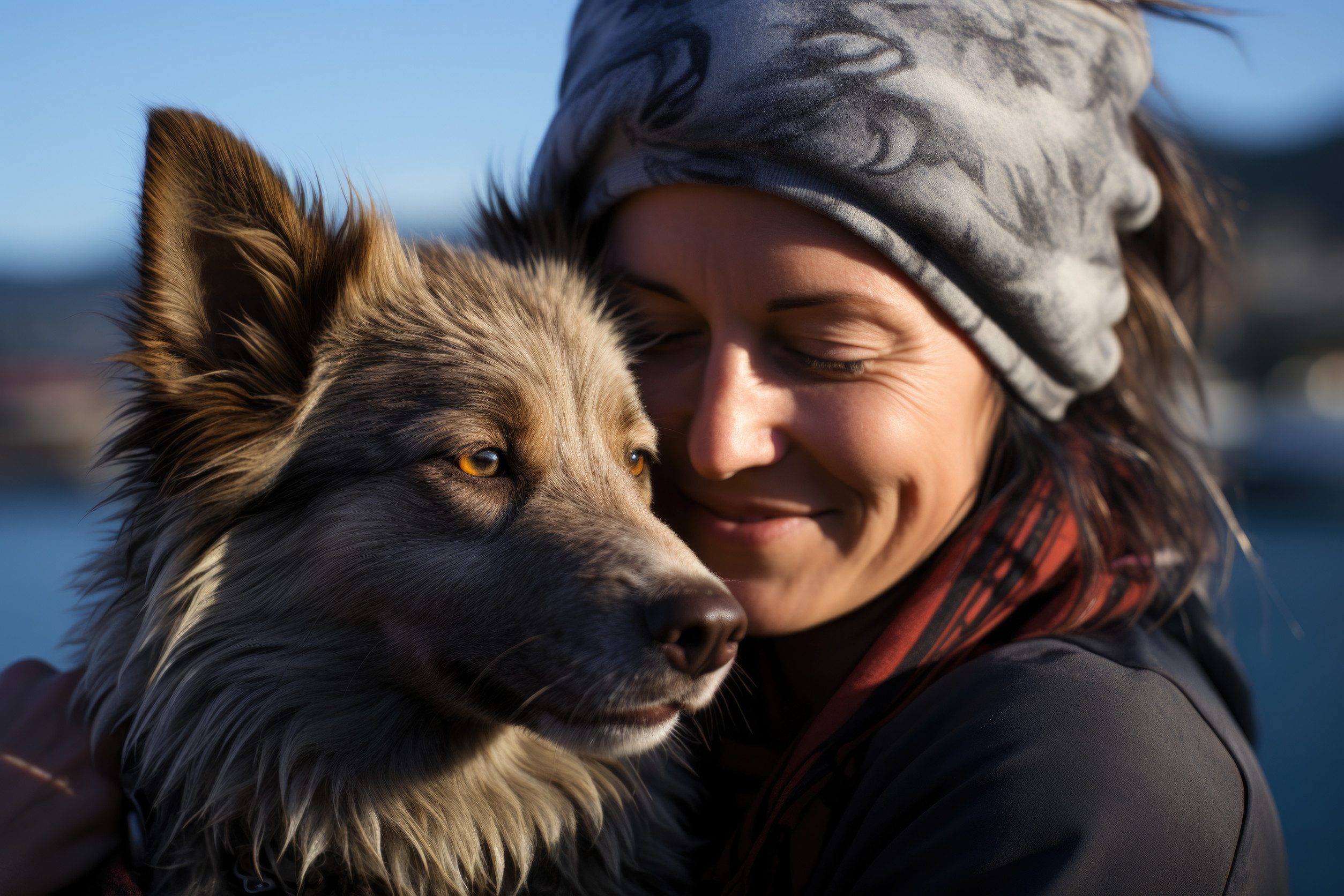 A woman hugging her emotional support animal in Rochester, NY.
