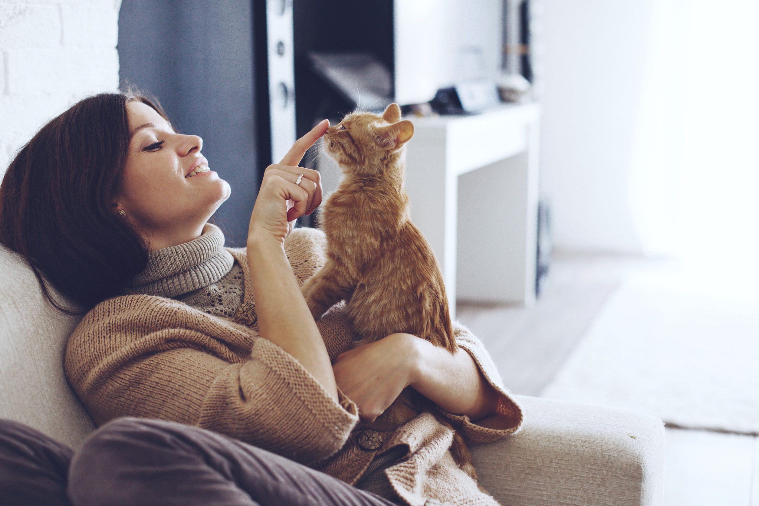 A woman playing with her emotional support animal in Paterson, NJ.